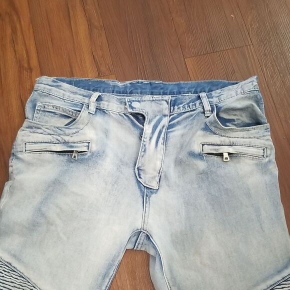 Balmain Paris Blue Skinny Biker Jeans with Distressed Mens 36 Waist, 32 Length - Picture 4 of 7